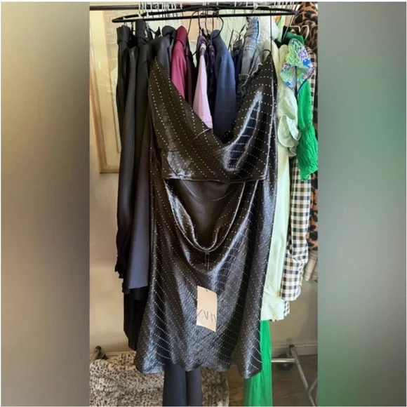 NWT Zara Rhinestone Low Back Satin Dress - Picture 2 of 5